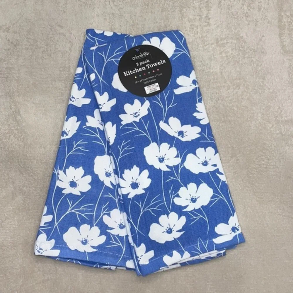 Colordrift Blue and White Floral Kitchen Towels 2 Pack